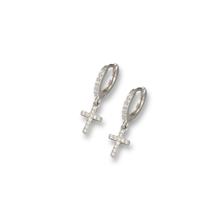 10mm dangle cross cz huggies sterling silver hoops earrings earrings