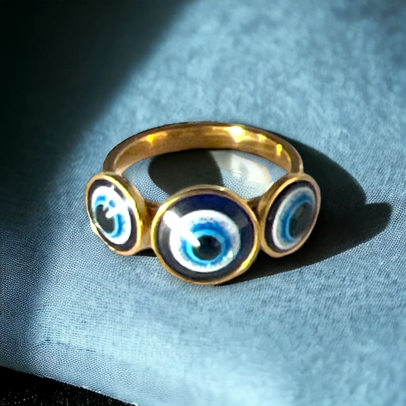 3 beads evil eye ring in 18k of gold plated rings