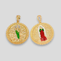 Double sided san judas guadalupe medallion pendant in 18k of gold layering charms & pendants