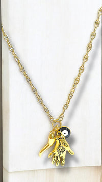 Mística hamsa hand evil eye horn necklace in 14k of gold layered chains