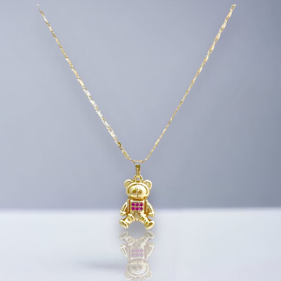 Bear pink square crystals set earrings necklace in 18k gold filled chains