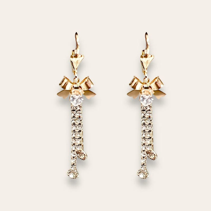 Bow cz dropped earrings in 18k of gold plated earrings