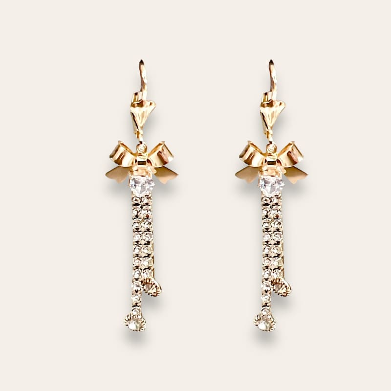 Bow cz dropped earrings in 18k of gold plated earrings