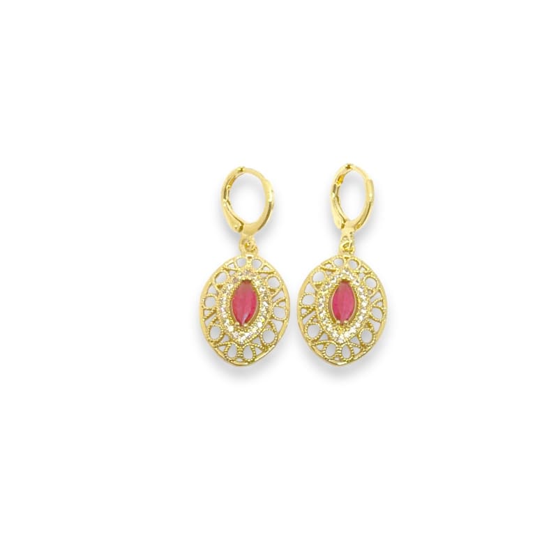 Brenda filigree almond shape red cz stone gold- filled dangle earrings earrings