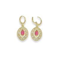 Brenda filigree almond shape red cz stone gold- filled dangle earrings earrings