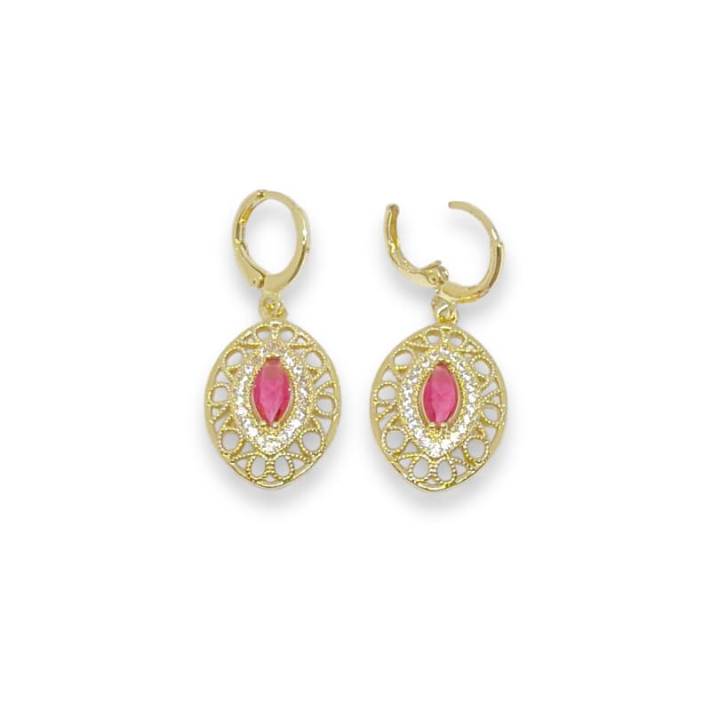 Brenda filigree almond shape red cz stone gold- filled dangle earrings earrings