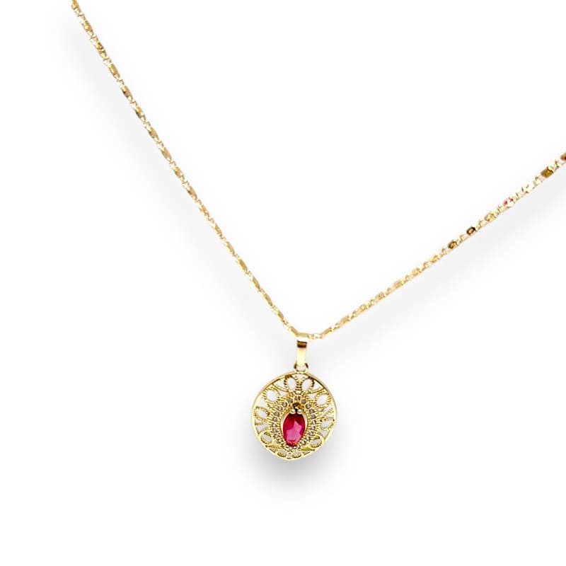 Brenda filigree almond shape red stone cz gold-filled necklace pendant chains