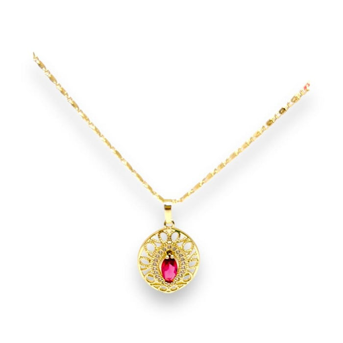 Brenda filigree almond shape red stone cz gold-filled necklace pendant chains