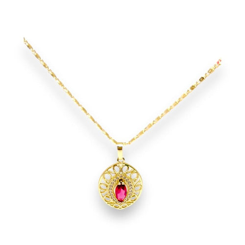 Brenda filigree almond shape red stone cz gold-filled necklace pendant chains