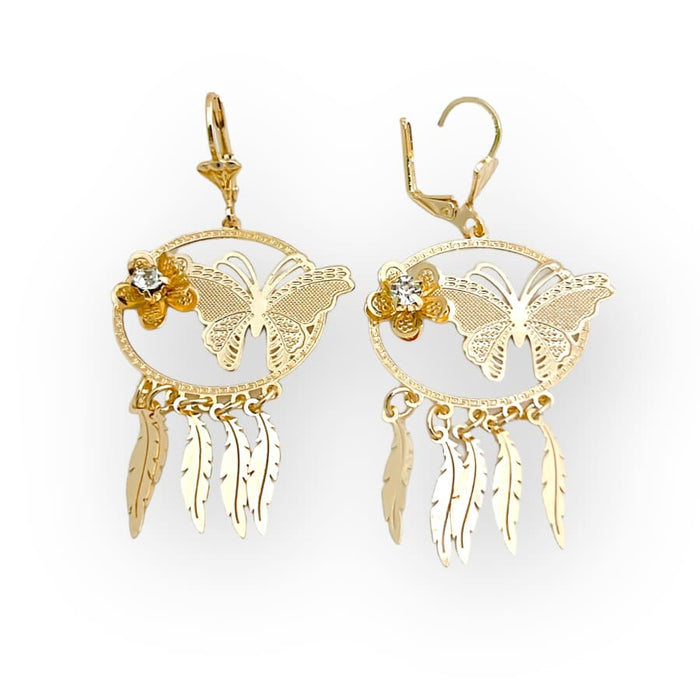 Butterflies feathers dangle earrings gold-filled earrings