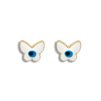 Butterfly shape white and blue evil eye earrings studs 18k of gold plated earrings