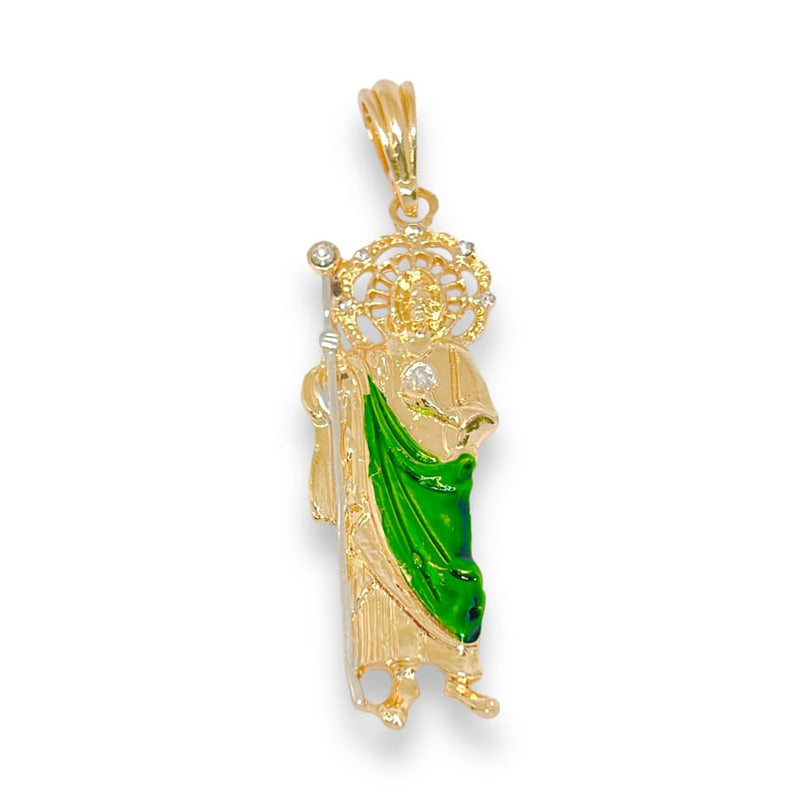 Cz crown san judas green rope pendant 50mm 18kts of gold plated charms