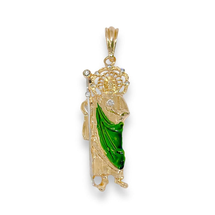 Cz crown san judas green rope pendant 50mm 18kts of gold plated charms