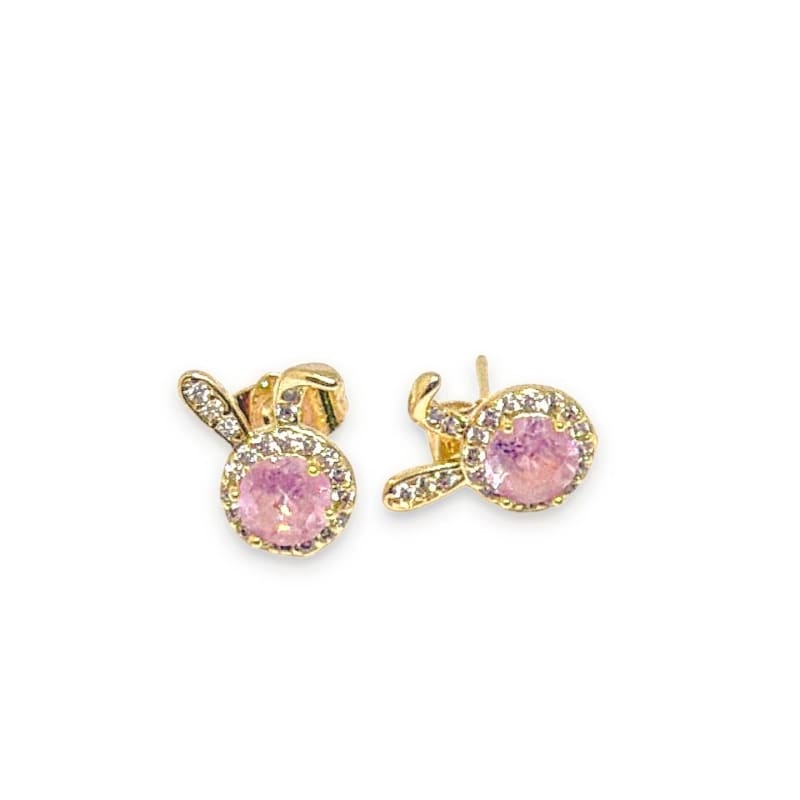 Cz pink rabbit studs gold layered earrings