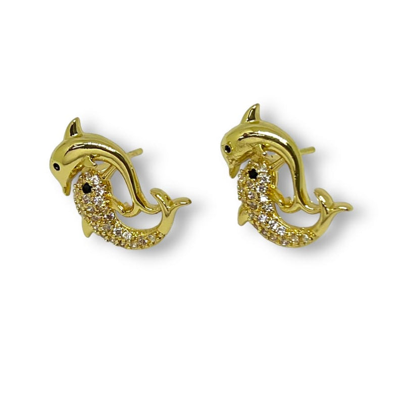 Dancing dolphins studs earrings in 18k of gold plated