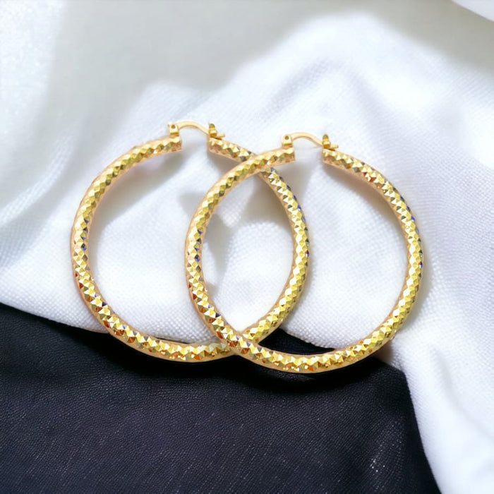 Diamond cut 14k of gold plated hoops earrings earrings