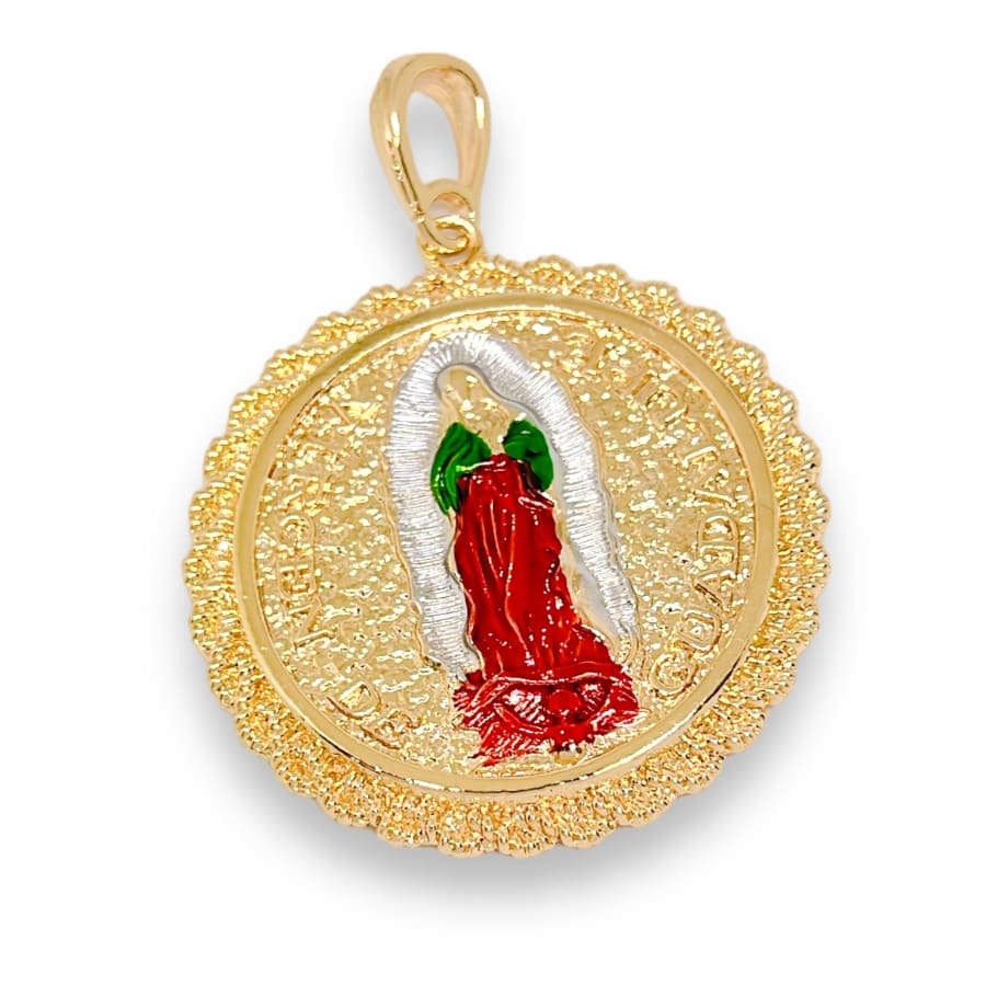 Double sided san judas guadalupe medallion pendant in 18k of gold layering charms & pendants