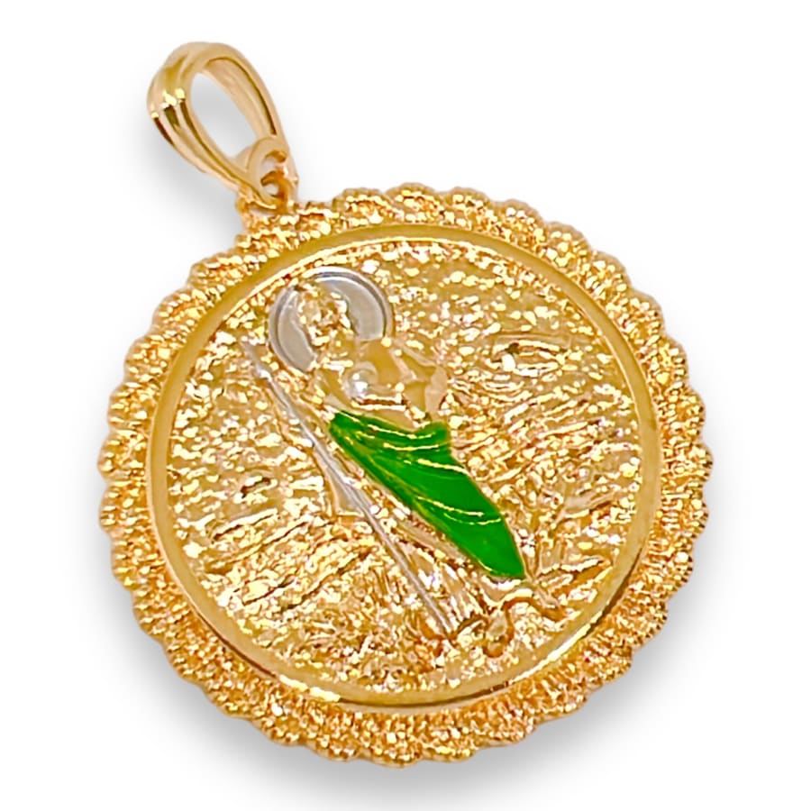 Double sided san judas guadalupe medallion pendant in 18k of gold layering charms & pendants