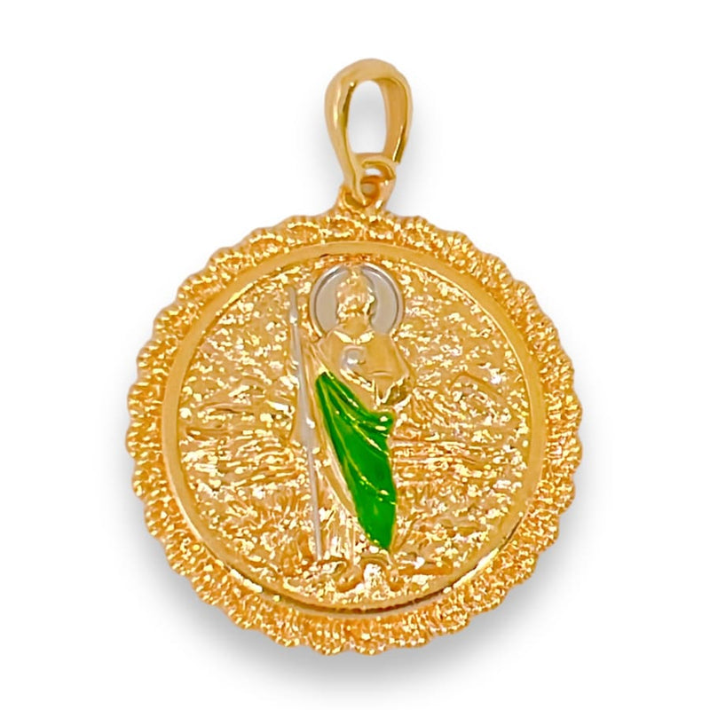 Double sided san judas guadalupe medallion pendant in 18k of gold layering charms & pendants