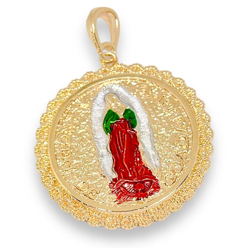 Double sided san judas guadalupe medallion pendant in 18k of gold layering charms & pendants