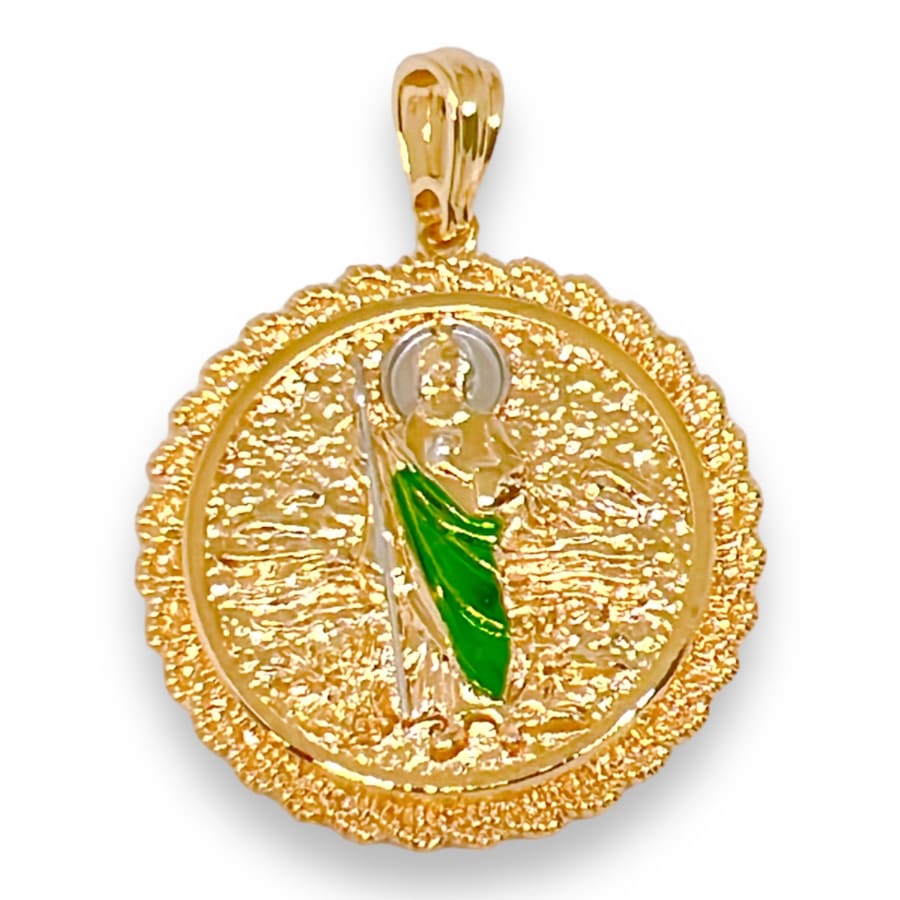 Double sided san judas guadalupe medallion pendant in 18k of gold layering charms & pendants