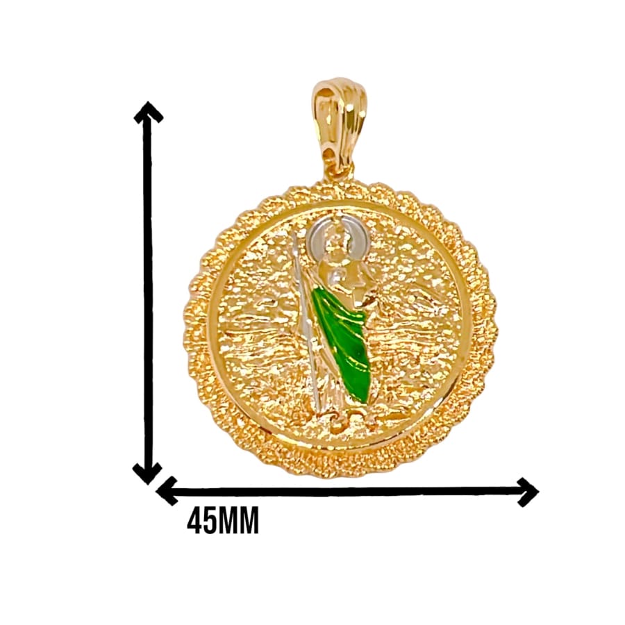 Double sided san judas guadalupe medallion pendant in 18k of gold layering charms & pendants