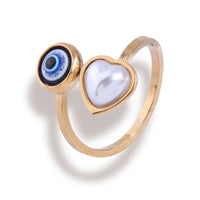 Evil eye pearly heart open size ring in 18k of gold plated rings