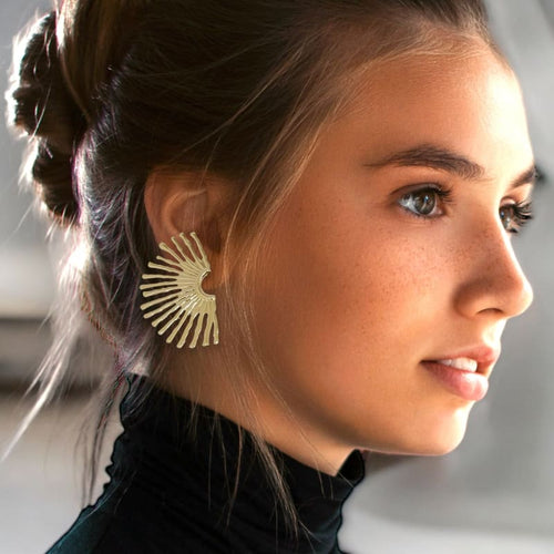 Fan gold- filled studs earrings earrings
