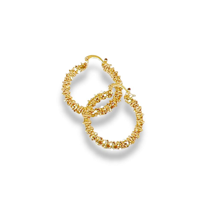 Gold petals beaded hoops in 18kts of gold plated earrings