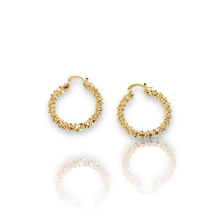 Gold petals beaded hoops in 18kts of gold plated earrings