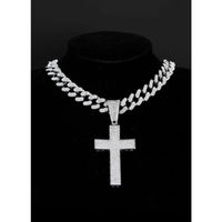 Ice rhinestones cuban link cross pendant chain necklace