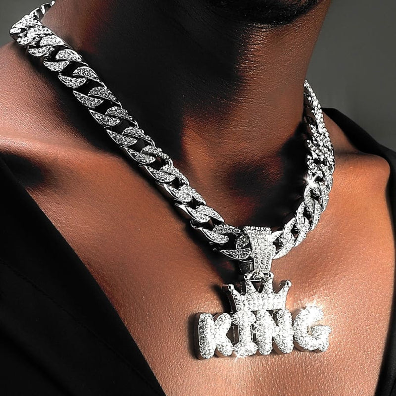 Ice rhinestones cuban link king pendant chain necklace