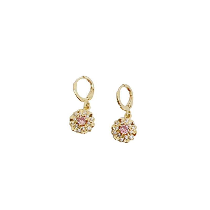 Lili flower pink crystals drop earrings in 18k of gold plated earrings