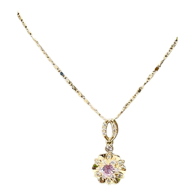 Lili pink flower crystals chain necklace in 18k of gold plated