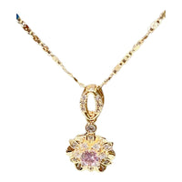 Lili pink flower crystals chain necklace in 18k of gold plated