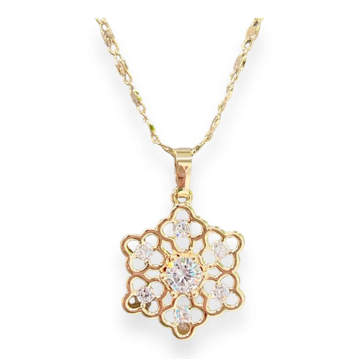 Lotus flower crystals pendant chain necklace in 18k of gold plated