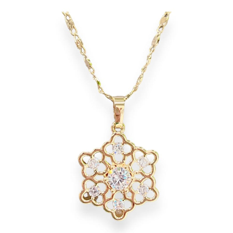 Lotus flower crystals pendant chain necklace in 18k of gold plated