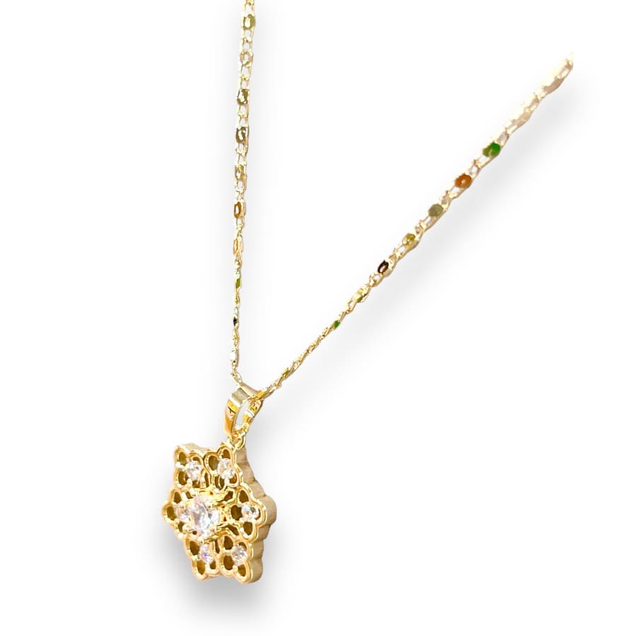 Lotus flower crystals pendant chain necklace in 18k of gold plated