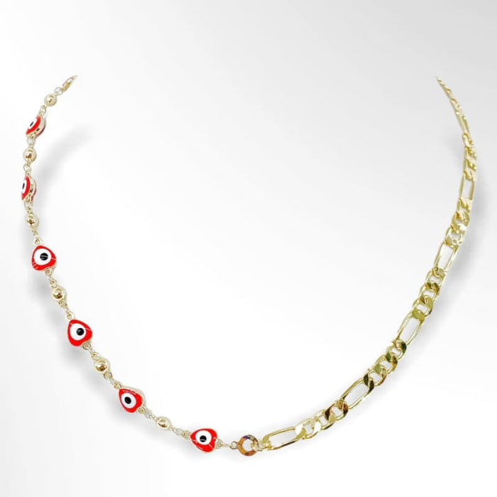 Red evil eye mixed figaro chain 18k of gold plated chains