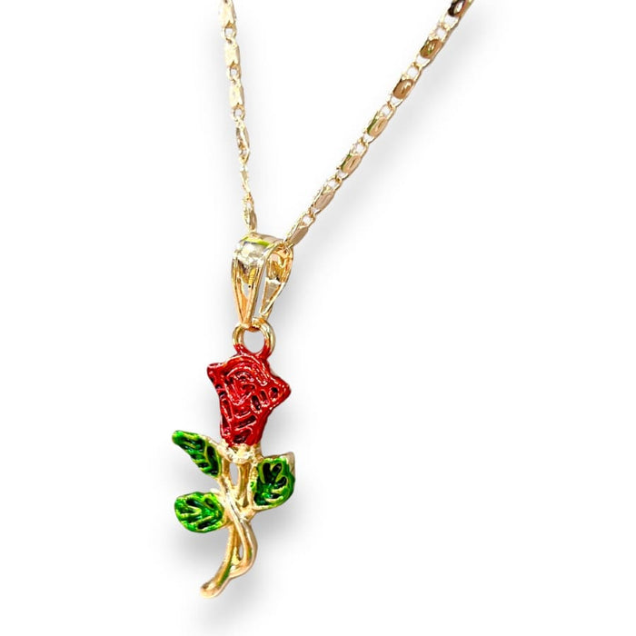 Red rose pendant chain necklace in 18k of gold plated