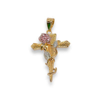 Rose wrapped in a cross pendant 18k of gold layering charms & pendants