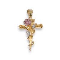 Rose wrapped in a cross pendant 18k of gold layering charms & pendants