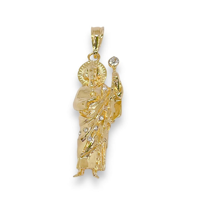 San judas white crystal pendant in 18k of gold layering charms & pendants