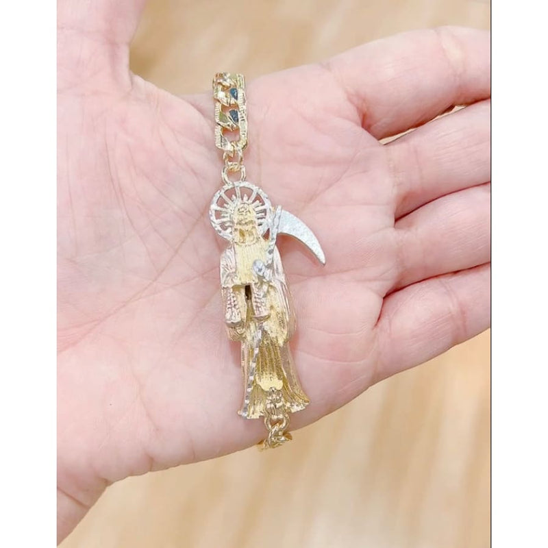 Santa muerte grim reaper gold layered bracelet