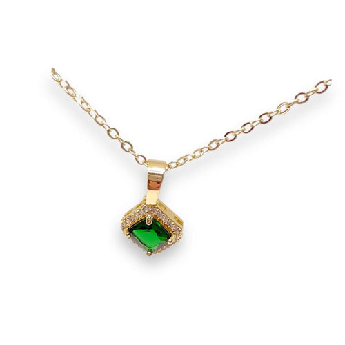 Sarah squared emerald stone color gold-filled necklace pendant chains