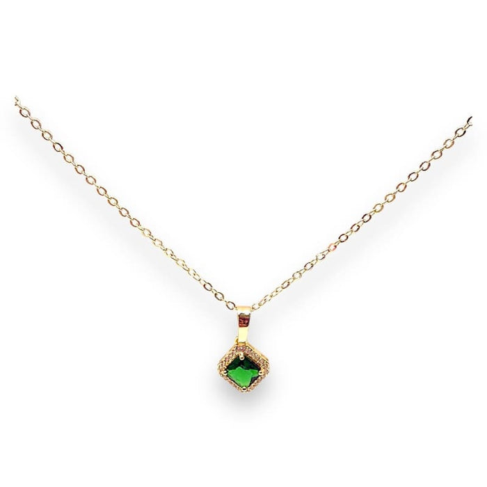 Sarah squared emerald stone color gold-filled necklace pendant chains