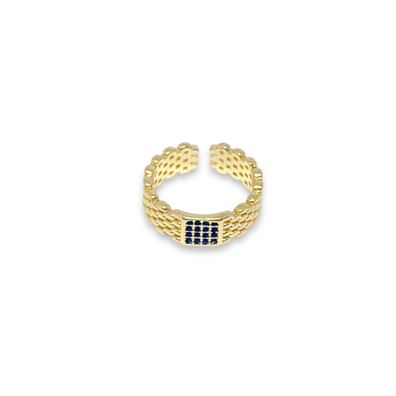 Squared mesh black cz top open size gold plated ring rings