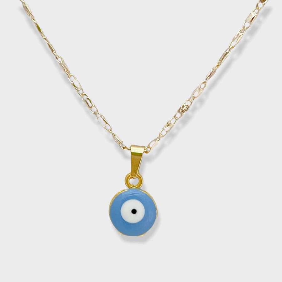 10mm evil eye charm - necklace 18kts gold plated blue charms