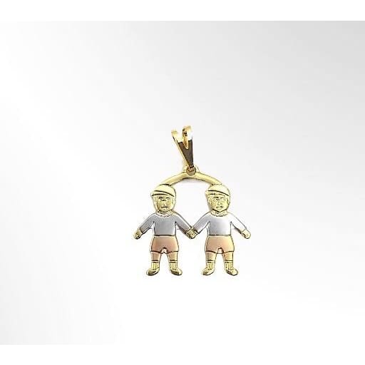 2 boys kids pendant three tones of gold plated charms