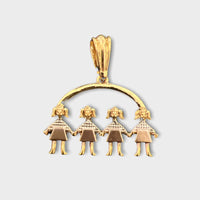 4 girls kids pendant three tones in 18kts of gold plated charms